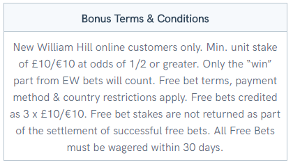 William Hill bonus conditions
