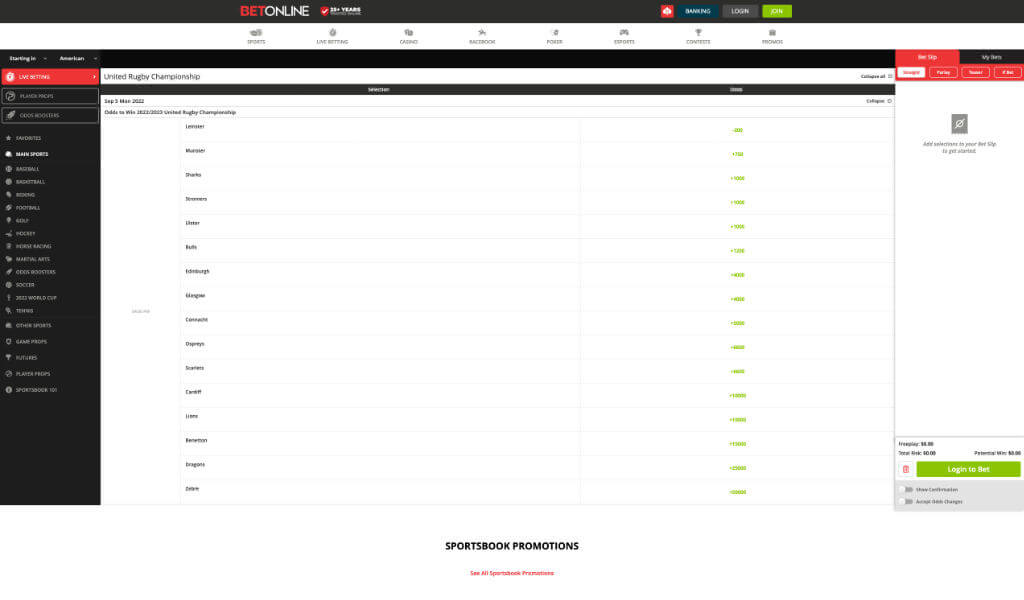 BetOnline rugby betting