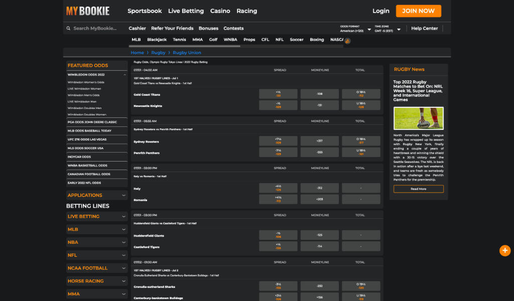 MyBookie rugby betting