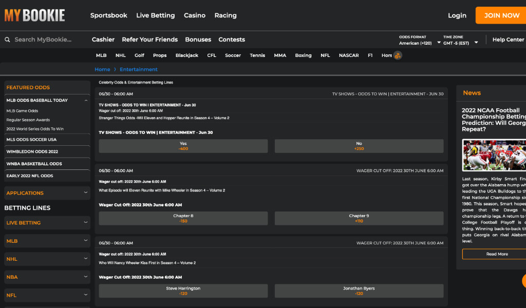 MyBookie Entertainment Betting Sites