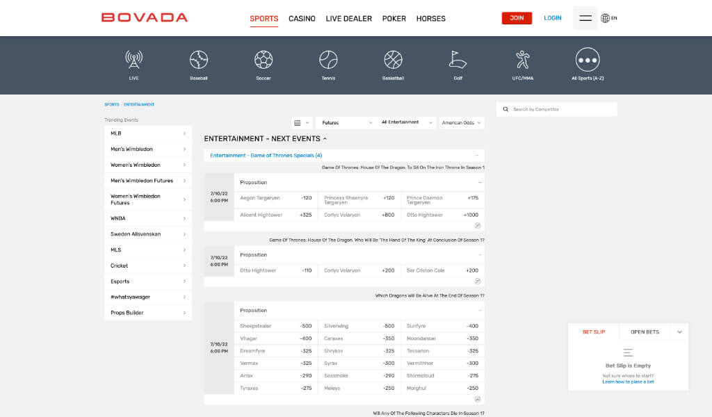 Bovada Entertainment Betting Sites